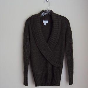 Loft Green Shawl Wrap Collar Sweater